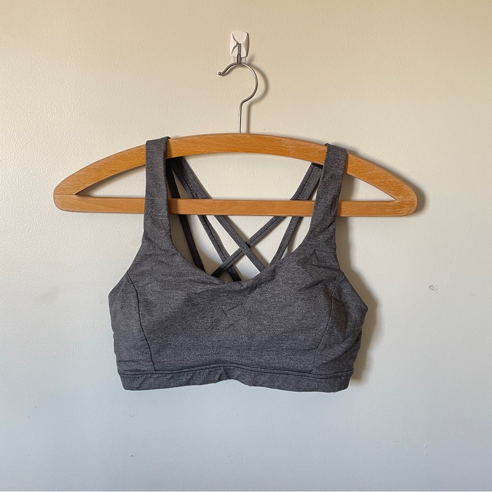 LULULEMON Free To Be Serene Athletic Strappy Sports Bra Heathered Black Grey 6 - Picture 3 of 7